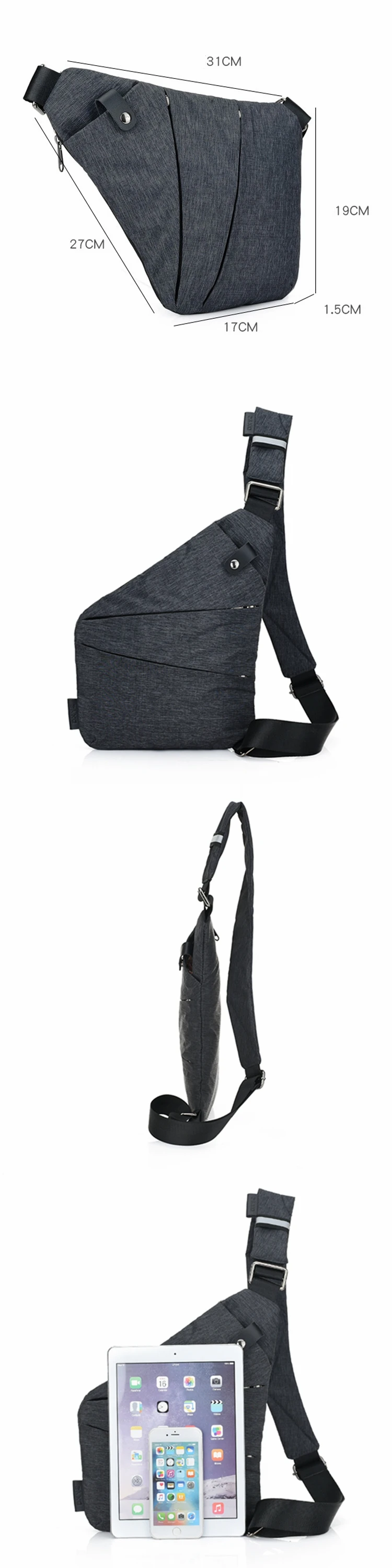Fashion new solid color casual sling multifunctional lightweight male anti theft small chest pack shoulder man crossbody bag