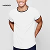 MGOO 100 Cotton Fitted White Color Contrast Trim Men Curve Hem Ringer Tee