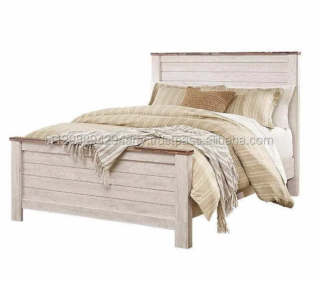 Rustic Vintage Style Solid Wood Bedroom Furniture White Double Bed Rustic Vintage Style Solid Wood Bedroom