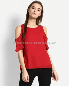 red open shoulder top