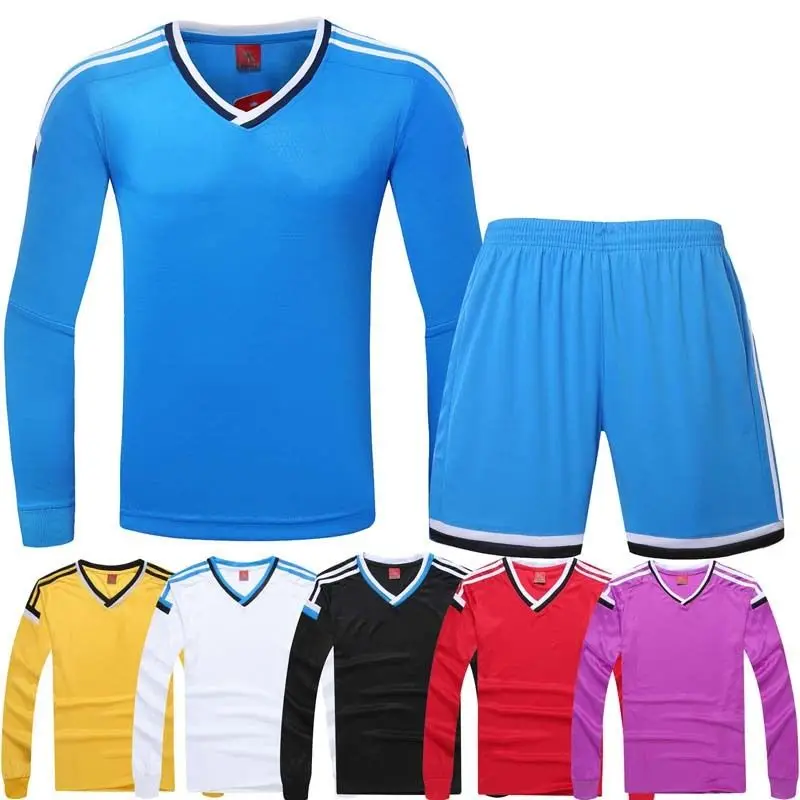 New Season Plain Long Sleeve Soccer Jersey Kit Home Away Football