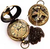 Vintage Brass Sundial Compass Style Antique Pocket Watch Necklace w Long Chain CHCOM686