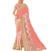Printed Pink Color Net and Lycra Fabric Saree