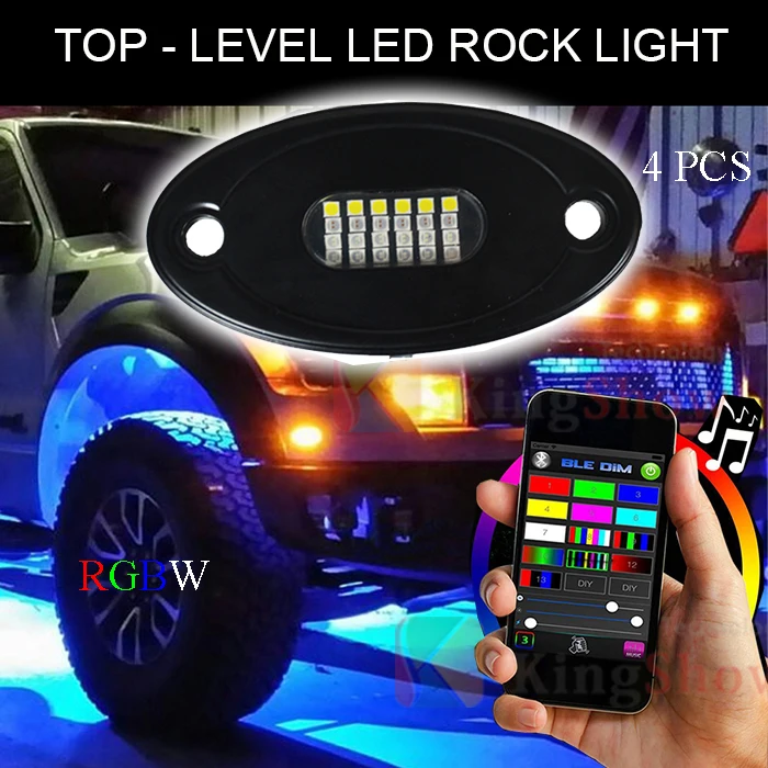 4 6 8 pods 12volt RGBW LED underglow Light Remote Control IP68 Under Car BT LED Rock Light for jeep