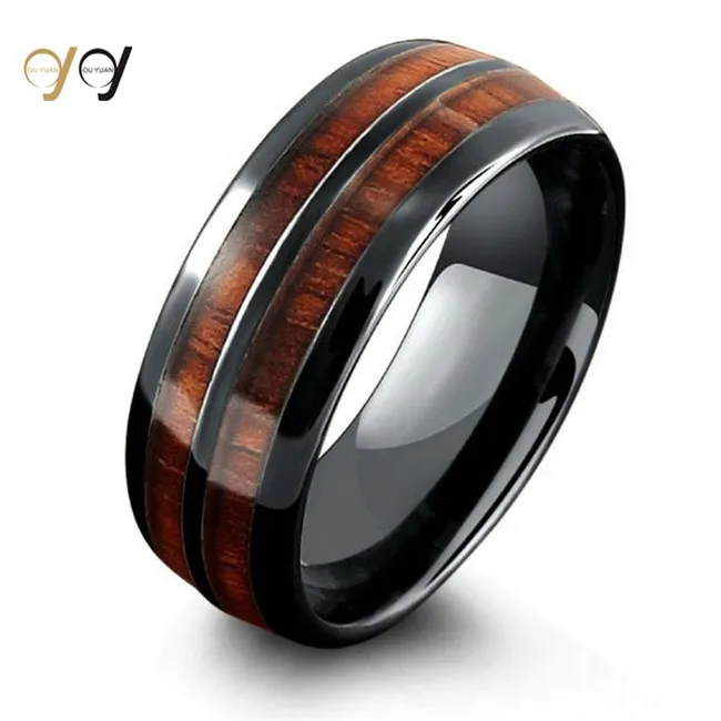 Unisex Blue Fire Opal and Koa Wood Tungsten Ring Mens Bands Opal With Dome Party Needs