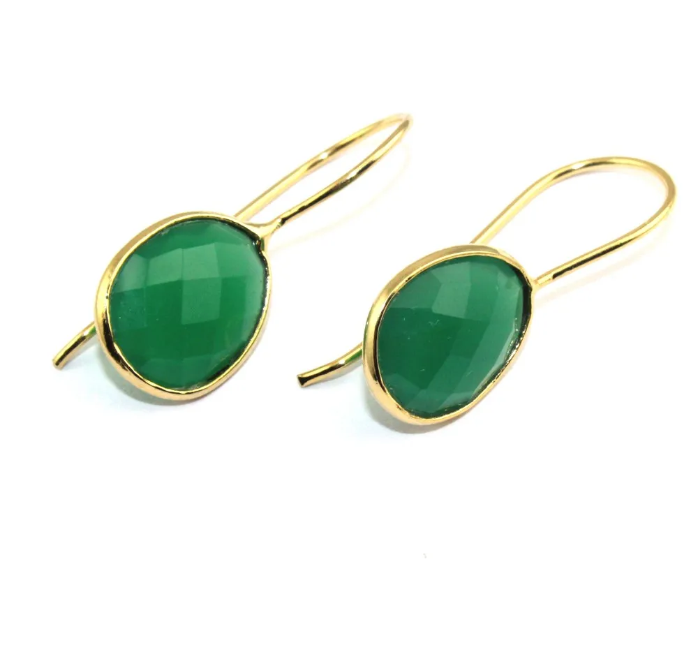 Women Elegant Collection Natural Green Onyx Earring Brass Gold Plated ...