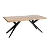 Industrial cross table metal legs solid wood teak top indoor and outdoor use