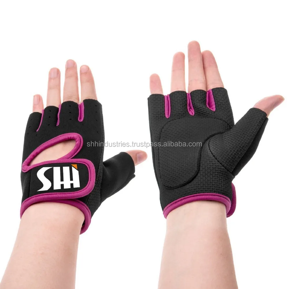Women's Padded Grip Fingerless Gym Gloves For Weight Lifting,Cross