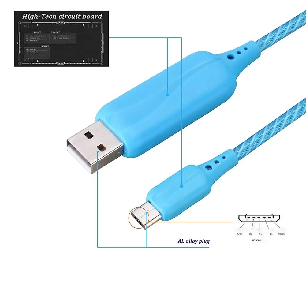 New Micro USB Cable Luminous Flowing EL Light Cable Charge and Sync Cord for Samsung,LG,Nexus,Android Smartphones and More - ANKUX.COM