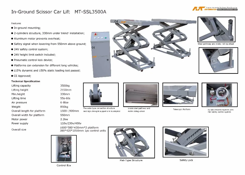 Pneumatic Vehicle Lift With 1.8 Meter Hydraulic Garage Car Lift ...