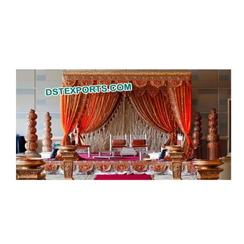 Wedding Mandap Heavy Embrodried Drapes Gold Sequins Backdrop