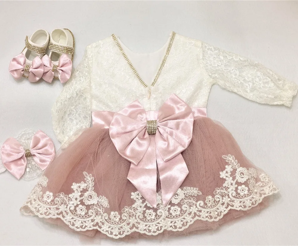 Baby Dress With Shoes And Hair Band 