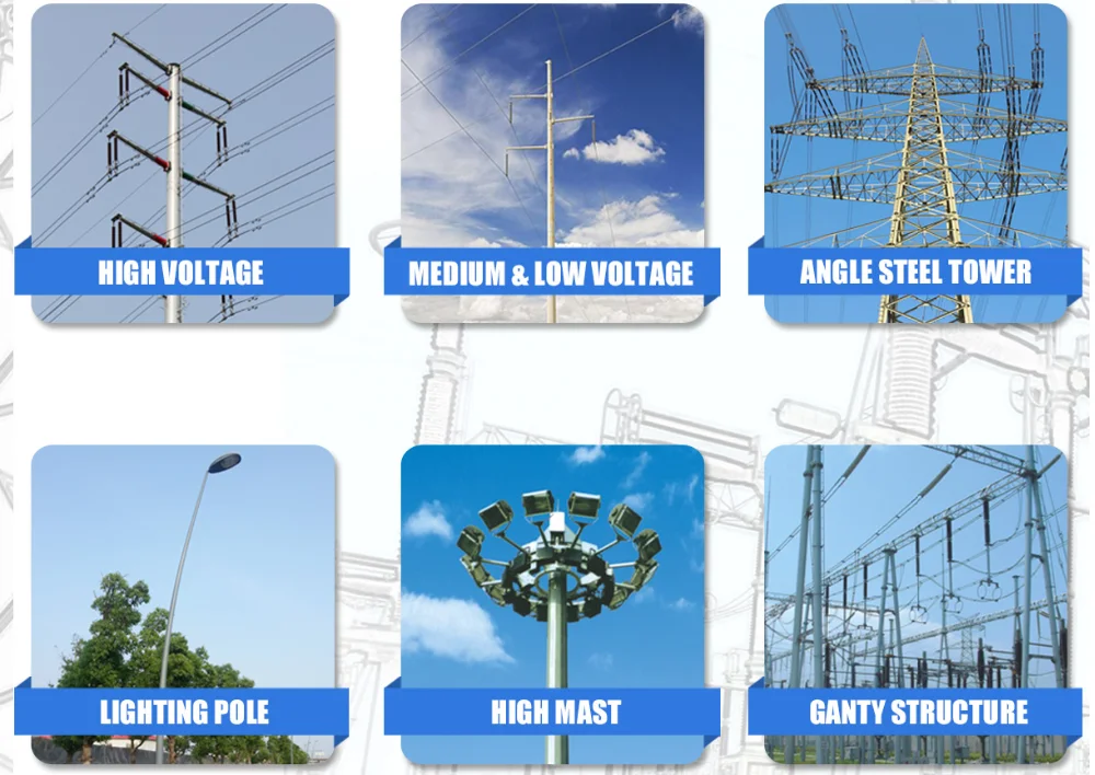 16m 800DaN 1000DaN Galvanized Electric Power Transmission Steel Pole for Direct Burial or Flange Type Installation 16