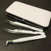 white color coated with rainbow tip Russian volume eyelashes extension Tweezers 45 degree Strong curved with private label