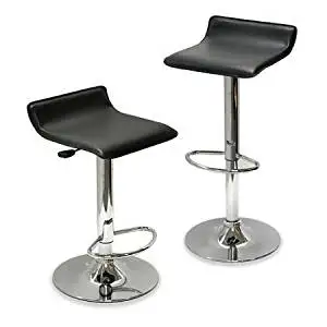 Backless Airlift Adjustable Stool, Set of 2, Contemporary Adjustable Stools for Bar or Counter Area, Full 360-degree Swivel, Footrest Ring, Living Room, Mancave, Bar stool, Black + Expert Guide