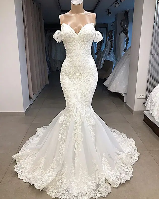 Sexy Sweetheart Cap Sleeve Mermaid Wedding Dress Bridal Gown