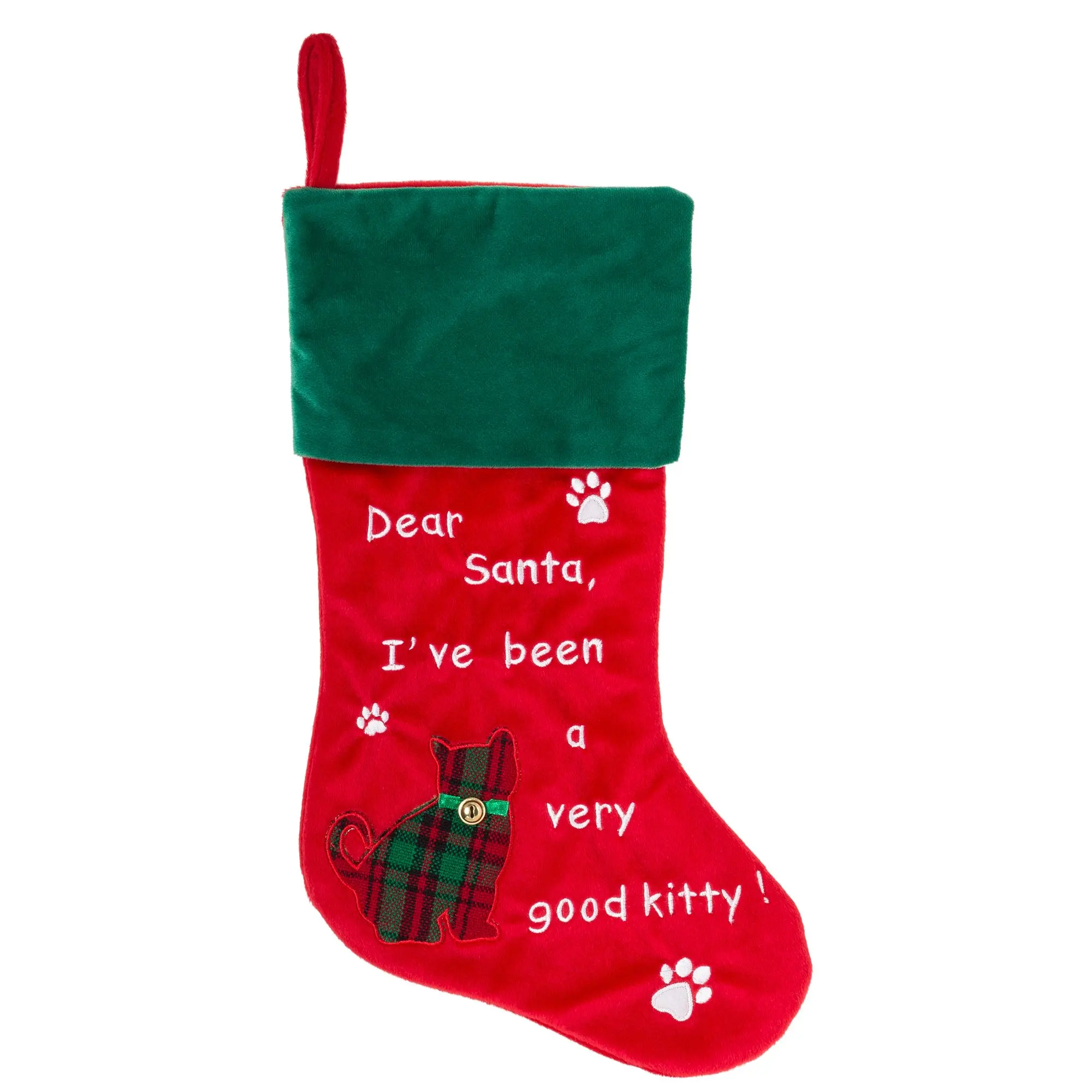 Cat Christmas Stocking - Dear Santa, I've been a very good kitty! - 18.5"