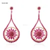 Ruby Gemstone Drop Dangle Earrings Vintage Style Jewelry Pave Diamond 14K Gold Sterling Silver Earrings