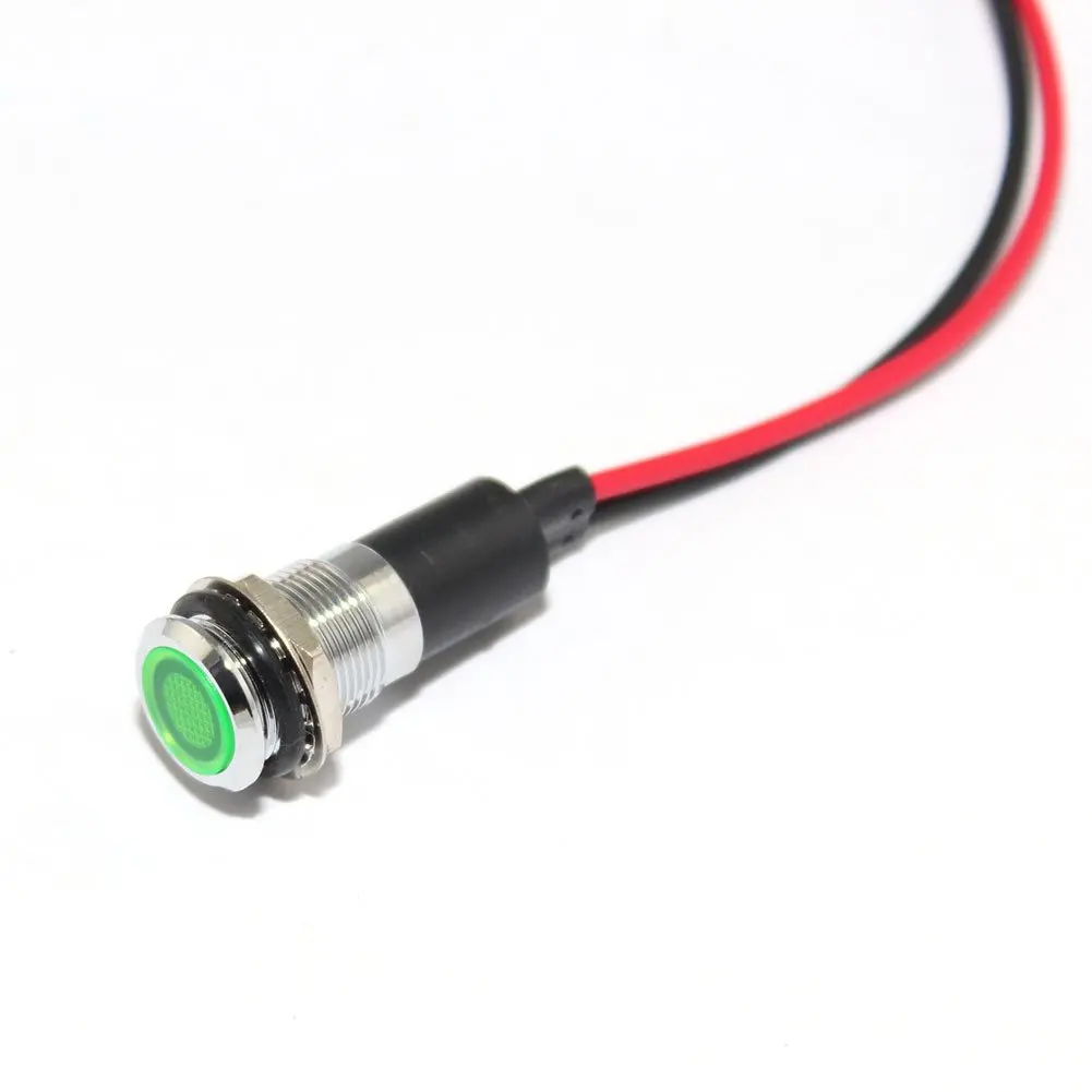 Alpinetech PL8B-G Green 12V 8mm 5//16 LED Metal Signal Indicator Pilot Dash Light