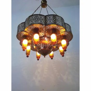 Br384 Arabian Style Pendant Brass Chandelier Amber Glass Shades Buy Poly Chandelier Ceiling Lamp Chandelier Moroccan Style Brass Chandelier Light