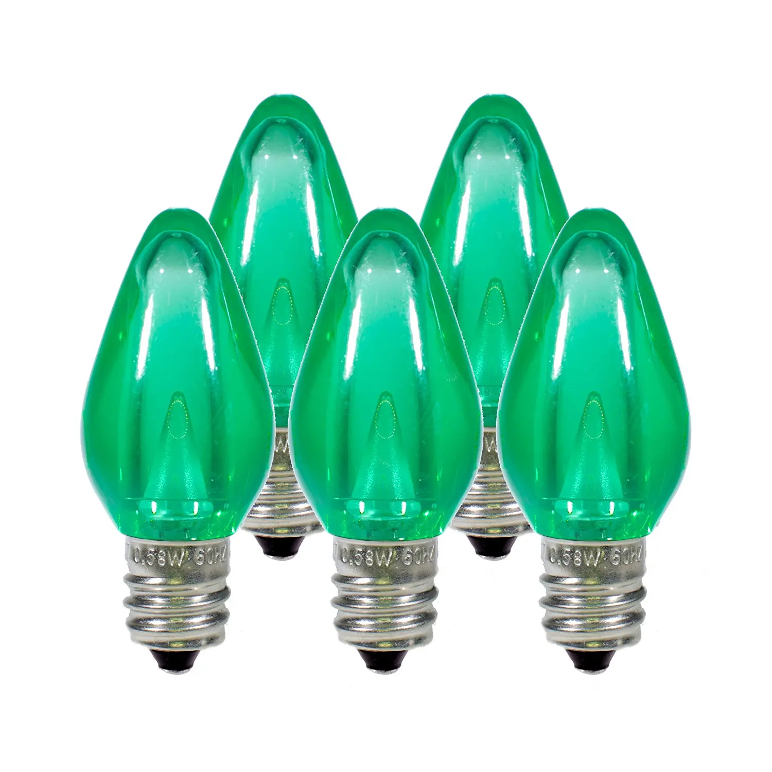 Holiday Lighting Outlet LED Smooth C7 Green Replacement Christmas Light Bulbs for E12 Sockets, Energy Efficient Commercial Grade, 2 Diode 0.58 Watt (LED) Bulbs. Pack of 25 Bulbs