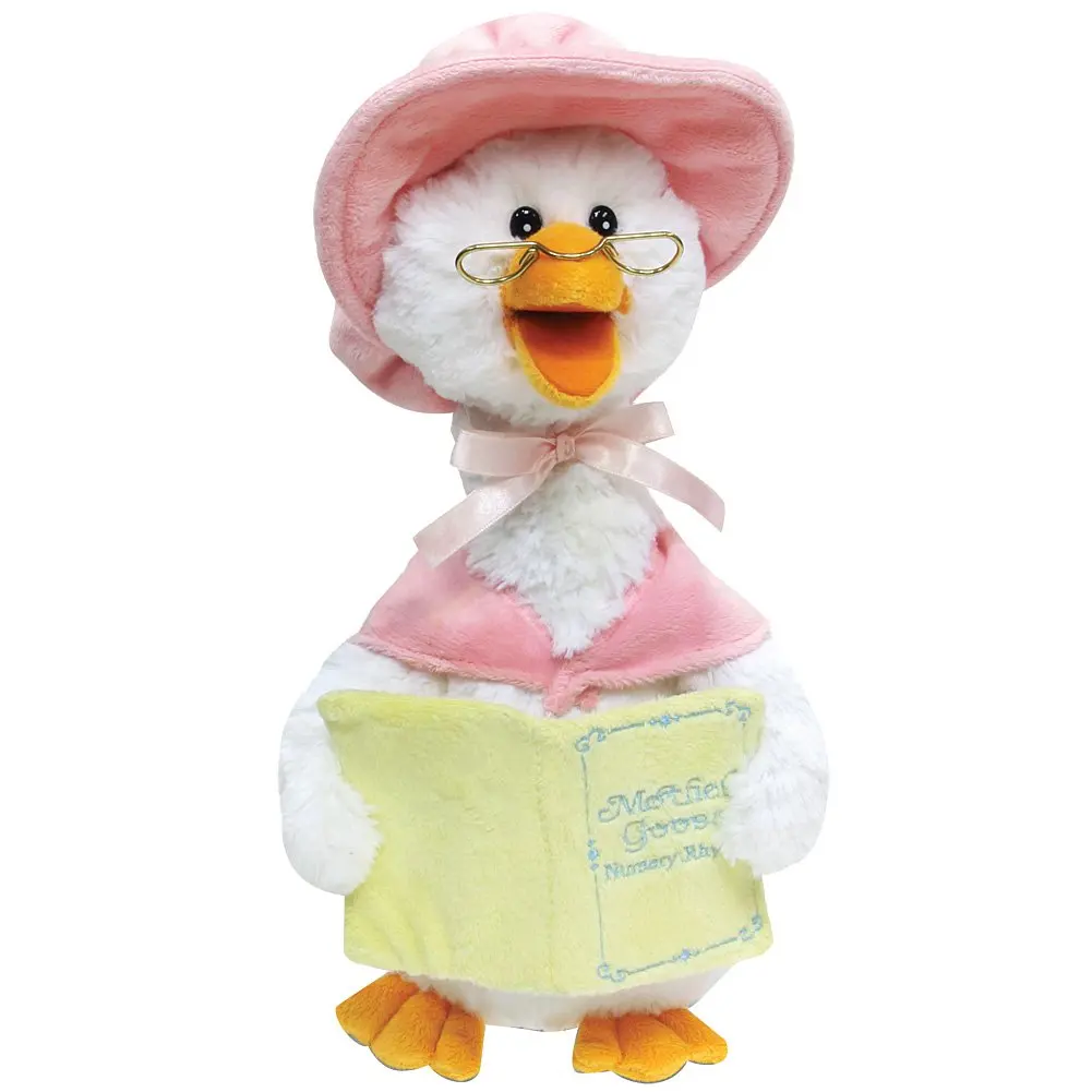 Cuddle Barn Mother Goose Animated Talking Musical Plush Toy, 14" Super Soft Cuddly Stuffed Animal Moves and Talks, Captivates Listeners by Reading 7 Classic Nursery Rhymes - Pink