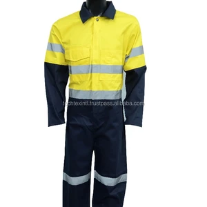 hi vis workwear safety coverall with reflective tape Polyester Cotton coverall hi vis workwear safety coverall with reflective tape Polyester Cotton coverall
