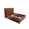 Vintage Solid Mango Wood King size bed with hand painted four Drawers, Handcrafted Bed Room Furniture, Solid Wood Bed