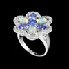 Especial design handmade jewelry engagement ring natural opal tanzanite gemstone 925 sterling silver prong ring