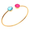 Fuchsia Chalcedony & Blue Topaz Hydro Bangle Double Stone Bangle Gold Plated Bangle