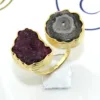 Natural Black Solar Rough Ruby 24k Gold Plated Adjustable Ring Wholesale Jewelry