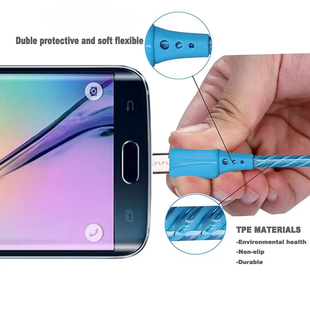 New Micro USB Cable Luminous Flowing EL Light Cable Charge and Sync Cord for Samsung,LG,Nexus,Android Smartphones and More - ANKUX.COM
