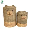 Set of 2Top quality nice design animal storage basket, hamper basket with lid for home decoration, water hyacinth laundry basket