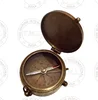 BROWN NAUTICAL BRASS FLAT COMPASS WITH LID ~ COLLECTIBLE MARINE GIFT