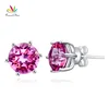 14K White Gold Stud 6 Claws Prong Classic 2.5 Carat Natural Pink Topaz Earrings