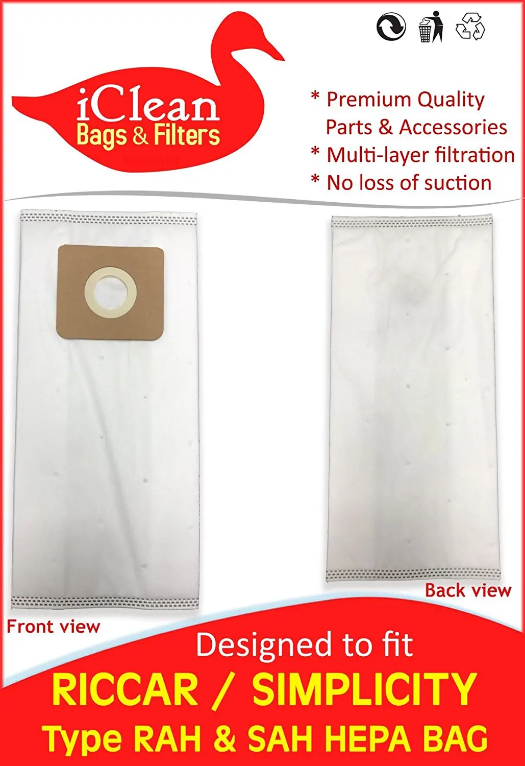 Buy 24 Riccar HEPA Type F Vacuum Bags, Simplicity, Freedom, Supralite