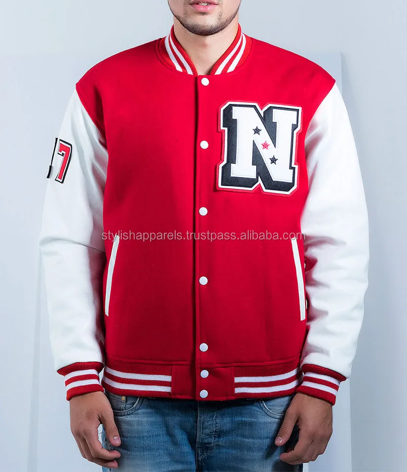 Wholesale Plain Varsity Jackets / Wool With Genuine Cowhide Leather