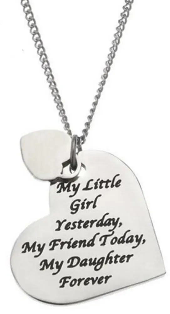 Daughter Necklace - ''MY LITTLE GIRL YESTERDAY MY FRIEND TODAY MY DAUGHTER FOREVER'' Heart Pendant Necklace Jewelry Gifts for Women & Teens from Mom, Dad