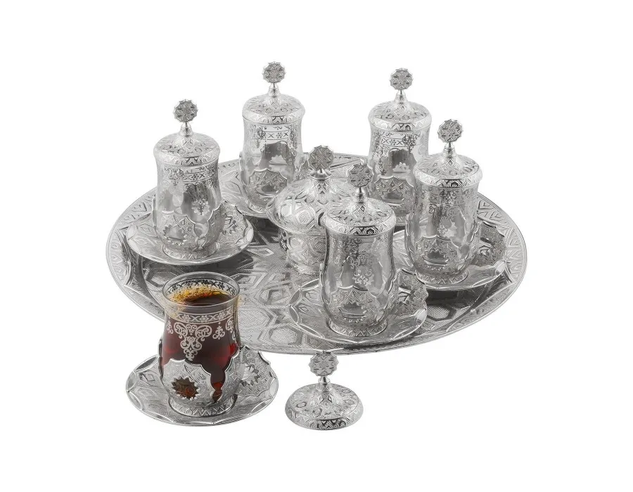 silver turkish tea set