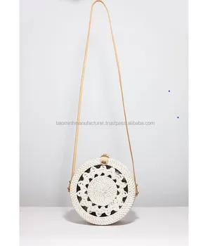 round rattan bag white