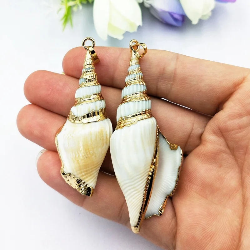 Fashion Lovely Shell Conch Pendant Beads Gold Plated Large Sea Snail For Making Necklaces