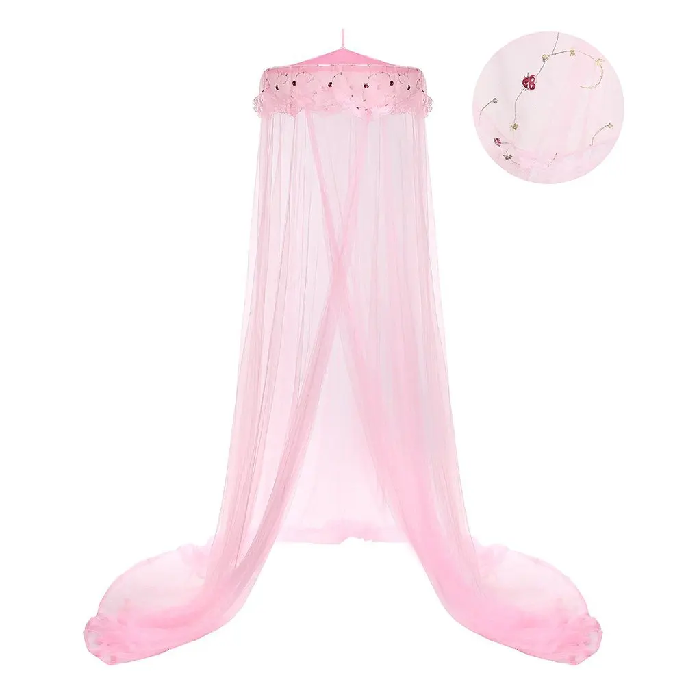 Meelino Princess Baby Lace Anti Mosquito Net for Bed Keeps Away Insects Flies Large Screen Netting Bed Canopy Circular Curtain Nursery Guard Playgrounds Hanging kit Pink