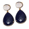 Two Gemstone Cool Combination Dazzling Style Dyed Sapphire and Rainbow Moonstone Earring Stud