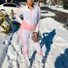 OEM custom sexy tracksuit set women plain pink slim fit sweatsuit