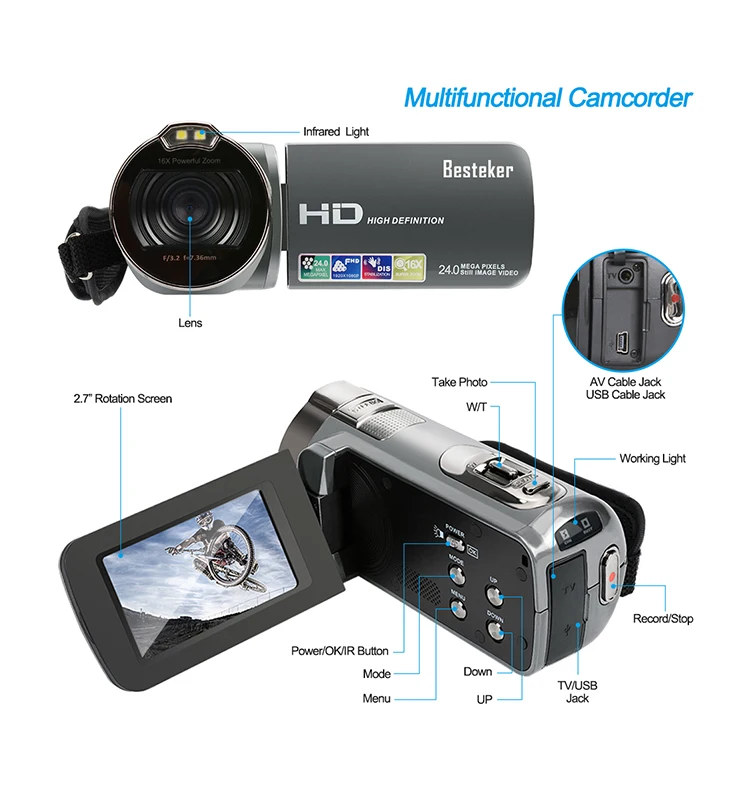 Manufacturer Besteker Hd 1080p 24mp 16x Digital Zoom 2.7" Lcd 270