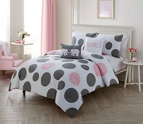 Buy 2 Piece Girls Light Pink Grey White Polka Dot Theme ...