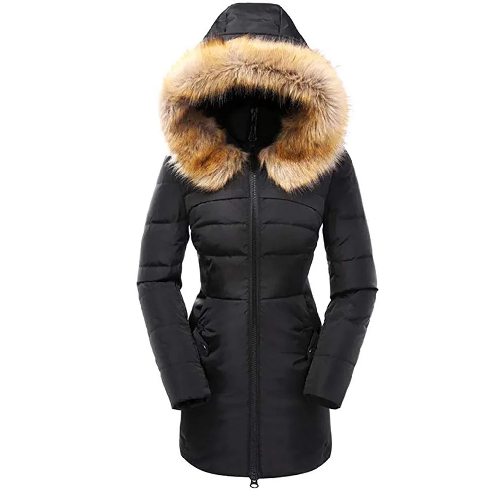 long puffer coat with fur hood
