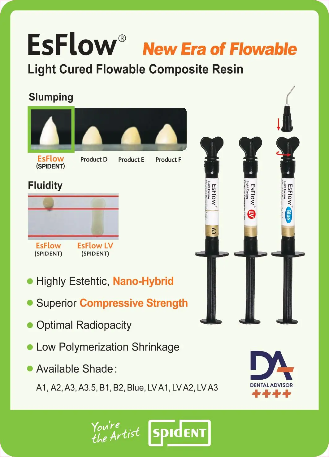 Dental Flowable Light Cured Composite Resin With Nanohybrid And Low