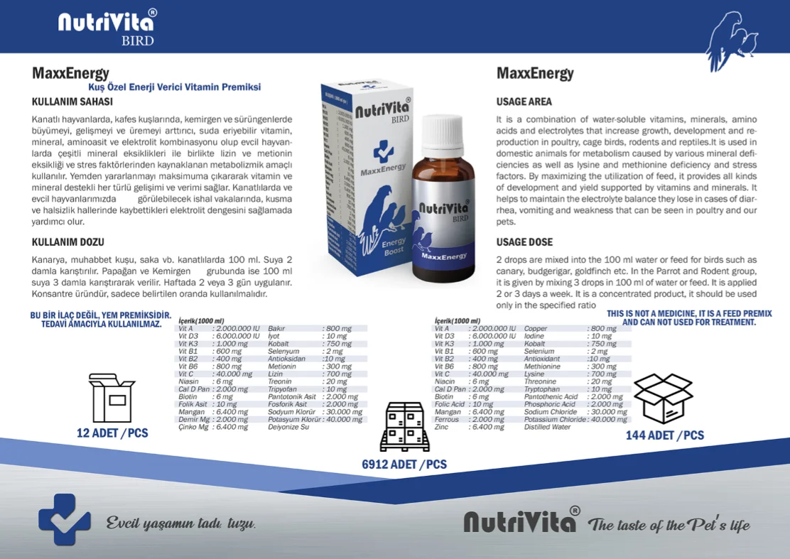 Nutrivita Bird Max Energy Boost Feed Premix Vitamins Minerals Amino