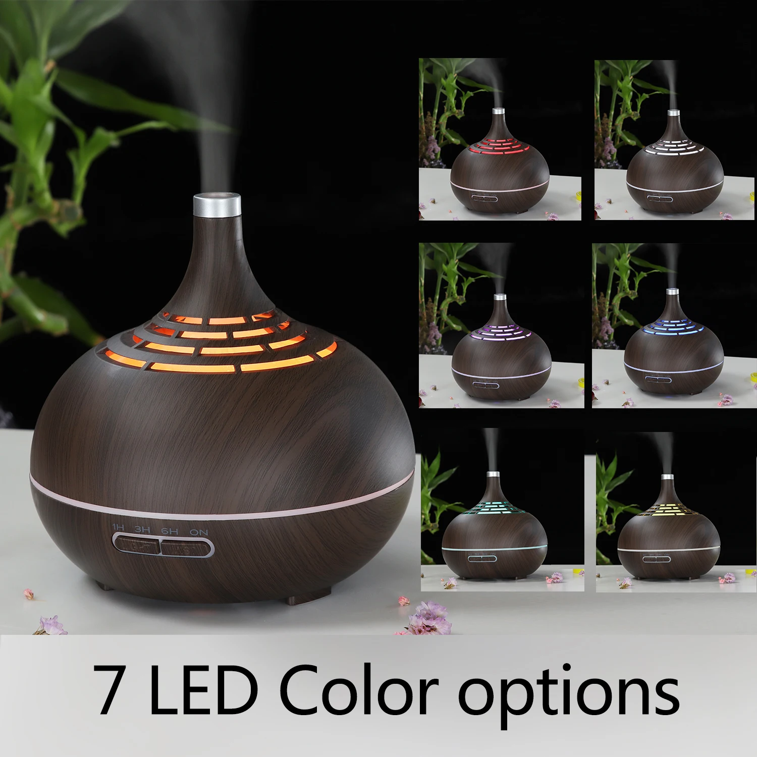 400ml Wood Grain Ultrasonic Cool Mist Humidifier, Diffuser for essential oils, 7 Color LED Lights aroma oil diffuser